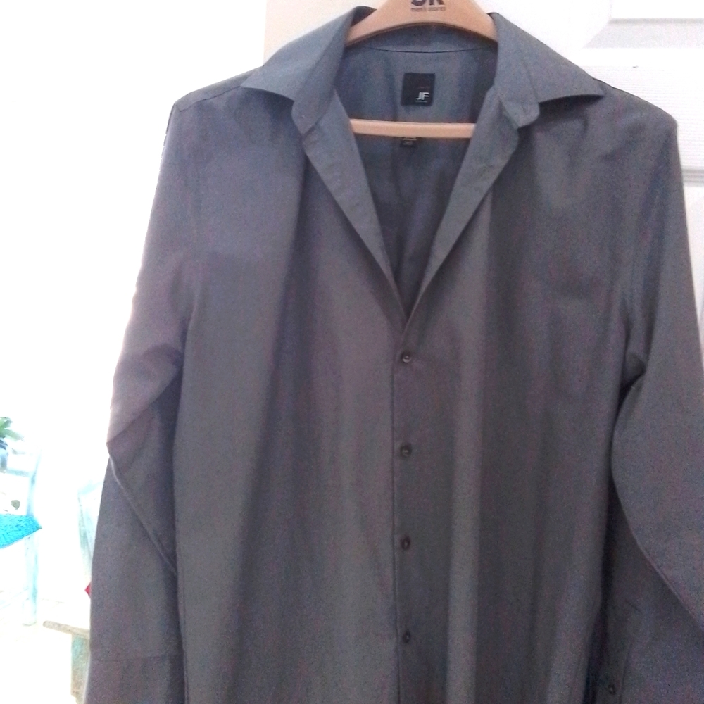 J. Ferrar Slim fit button down dress shirt dark gray XL 17 -17 1/2  34-35